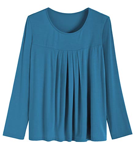 Latuza Women's Long Sleeves Pleated Front Tops Pajamas Pants with Pockets3