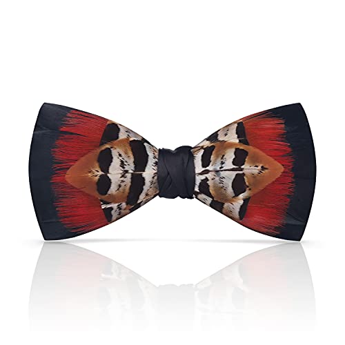 Image of Feather Bow Ties for Men Original Luxury Elegant Wedding Bow Tie Pre-Tied Handmade Mens Bowties for Tuxedo