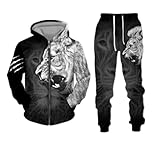 Design : survêtement lion pour homme S-6XL avec fermeture éclair intégrale. Ce vêtement de sport d'hiver pour homme a un design contrasté, un pull à capuche à manches longues avec poche kangourou, un pantalon avec bretelles réglables et 2 poches latérales, vous permettant d'emporter des clés, des téléphones, des portefeuilles, etc. Petits objets
