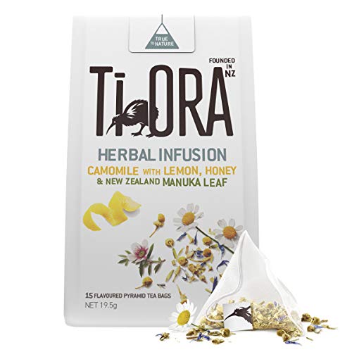 Ti Ora Herbal Infusion - Camomile with Lemon, Honey and New Zealand Manuka Leaf - 4 Packs of 15 Pyramid Tea Bags (60 Serves), 4 x 19.5g