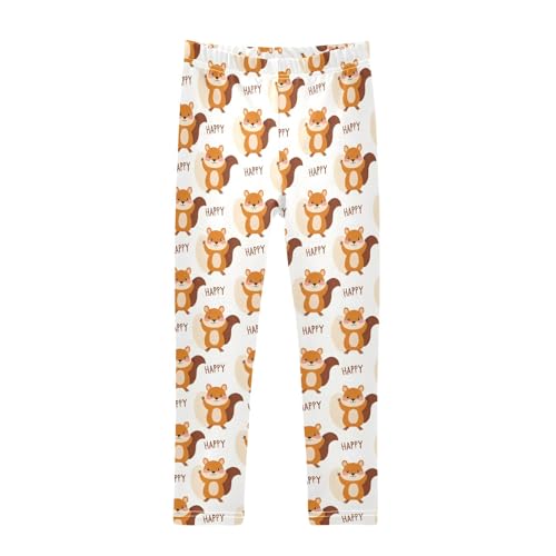 Dancing Squirrel Pattern Girls Leggings Soft Comfortable Athletic Leggings Dancing Pants for 4-10 Years