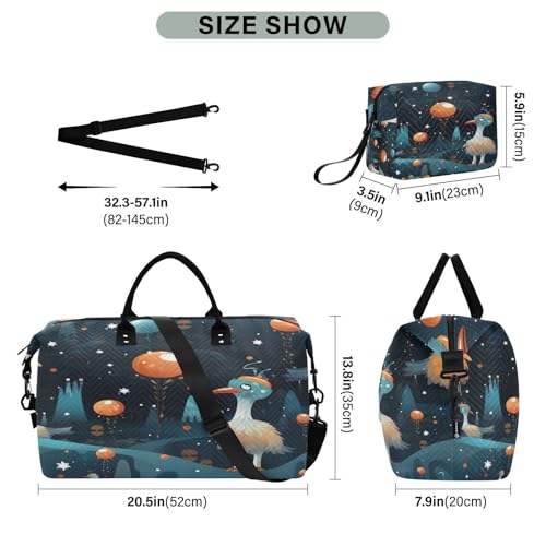 Cute Abstract Ostriches Travel Duffel Bags Gym Bag Weekender Handbag with Toiletry Bag for Women Girls Men3