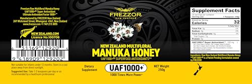 FREZZOR Premium New Zealand Raw Multifloral Manuka Honey with UAF1000+ Super Antioxidant, 230% More Bioactive, Best Support for Everyday Wellness, Antioxidant Superfood, 2 Jars (17.6oz/500g)