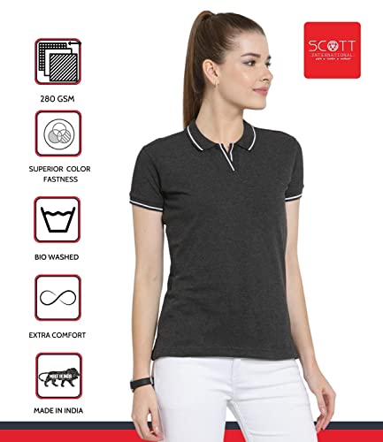 Image of Scott International Women's Regular Fit 100% Pure Organic Cotton Polo T-Shirt | Womens Polo Collar Neck T-Shirt | Cotton Plain Polo Neck Half Sleeve T-Shirt | Tshirts for Women