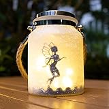 Solar Fairy Lantern Fairy Decor White Frosted Glass Hanging Jar Solar Outdoor Lights Fairy Decorations for Gifts