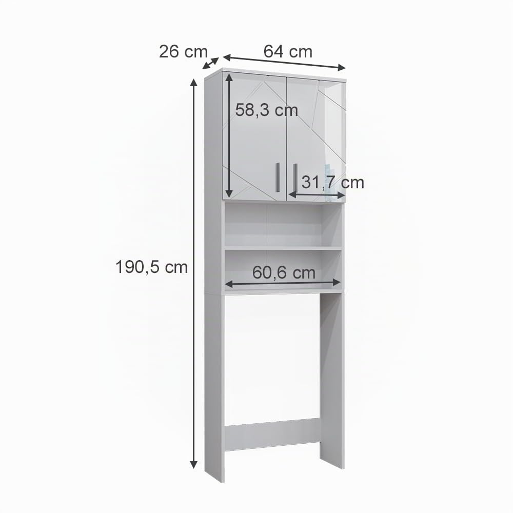 Vicco Mueble para Lavadora Irma, Blanco Alto Brillo, 64 x 190.5 cm