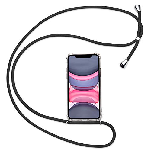 Olliwon Coque Compatible avec iPhone 11 Pro Max avec Cordon de Collier, Transparent TPU Étui de Protection pour iPhone 11 Pro Max 6,5 Pouces, Mince Case Cover Antichoc et Réglable Lanyard - Noir Cover