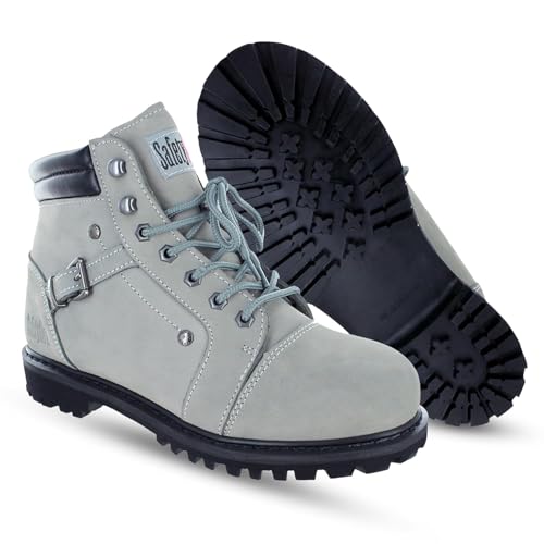Image of Safety Girl Women's Work Boots | Water Resistant Leather Work Boots | Oil & Slip-Resistant Steel Toe Boots for Women | Premium Nubuck Leather | Lightweight and Comfortable | Gray Leather - 7M