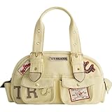 True Religion Satchel Bag, Multi-Patch Women's Handbag with Adjustable Shoulder Strap, Beige, One Size
