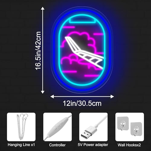 Image of Plane Window View Neon Sign, Airplane Led Sign, Plane View Neon, Custom Neon Signs, Home Wall Decor, Bedroom LED Light, Personalized Gifts, 16.5 inchx12 inch