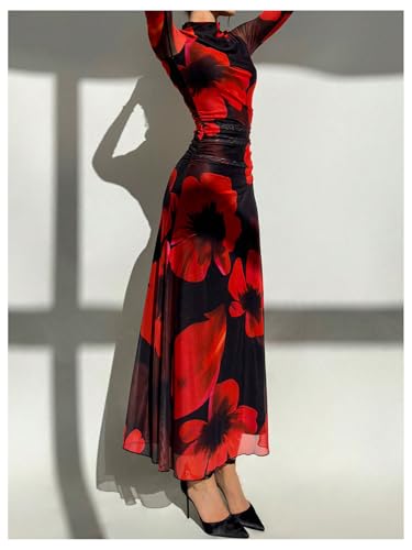 Verdusa Women's Floral Wedding Guest Dress Mesh Bodycon Long Sleeve Date Night Long Dresses3