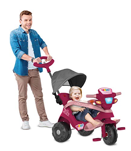 Triciclo Velobaby Reclinavel C/ Capota Passeio & Pedal (Pink), Bandeirante, Pink