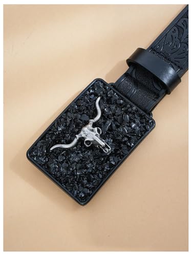 Women's Cowgirl Belt Square Buckle Floral Embossed Retro Waist Belt2