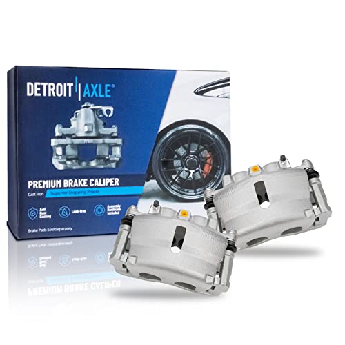Image of Detroit Axle - Front Brake Kit for Chevy Traverse GMC Acadia Buick Enclave | Saturn Outlook Drilled & Slotted Brake Rotors Brake Calipers w /Brackets Ceramic Brake Pads Replacement [12.80 inch Rotors]