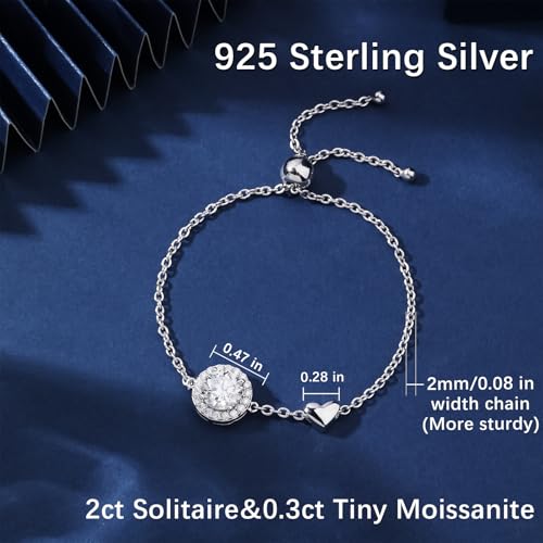 Moissanite 925 Sterling Silver Bracelets For Women Crystal Dainty With White Gold Plated Heart Charm Trendy Tennis Jewelry Chain Gift For Wife Mom Daughter — view 2