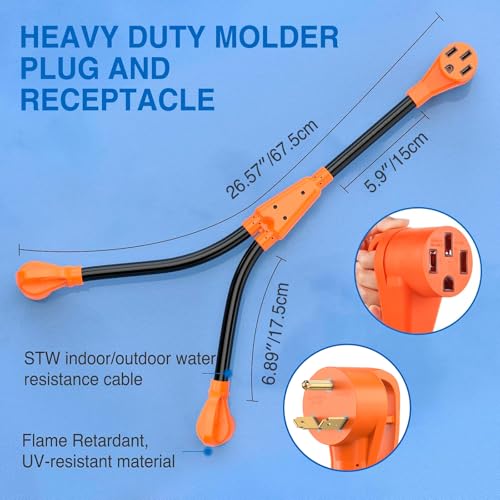 Image of Nilight RV Y Splitter Adapter Cord 30 Amp to 50 Amp TT-30P Male Plug to 14-50R Female Receptacle Heavy Duty Electrical STW Wire Waterproof Cord for RV Camper Van Trailer