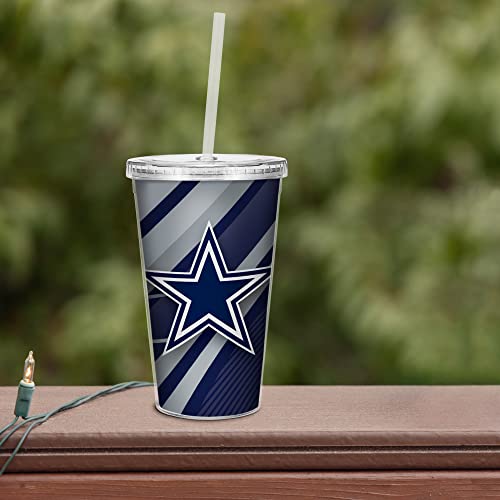 Image of Rico Industries NFL Football 16oz Clear Tumbler W /Straw for NFL Fans