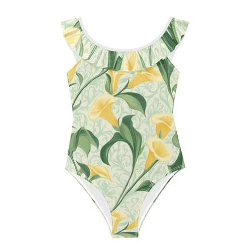 Traje de baño de secado rápido SyXIOP para niñas con tejido transpirable retro amarillo de lirio
