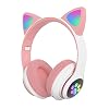 Happymore Cuffie con Orecchie da Gatto Carino, luci a LED Cuffie Senza Fili Bluetooth 5.0 per PC Tablet Radio FM Regalo Cuffie da Gioco Pieghevoli per Adulti per Bambini Stereo