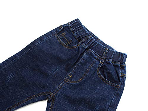 Kidscool Space Meninos Letras Tinta a Óleo Decoração Punho Rasgado Elástico Slim Jeans, Deep Blue, 8