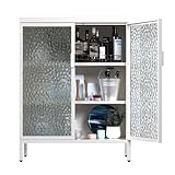 JAORD Metal Display Storage Cabinet,Floor Cabinet with Double Glass Doors and Shelves，Modern Accent