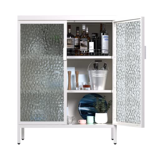 Jaord Metal Display Storage Cabinet,Floor Cabinet With Double Glass Doors And Shelves，Modern Accent Cabinet For Living Room,Office,Home (White) #TOP22