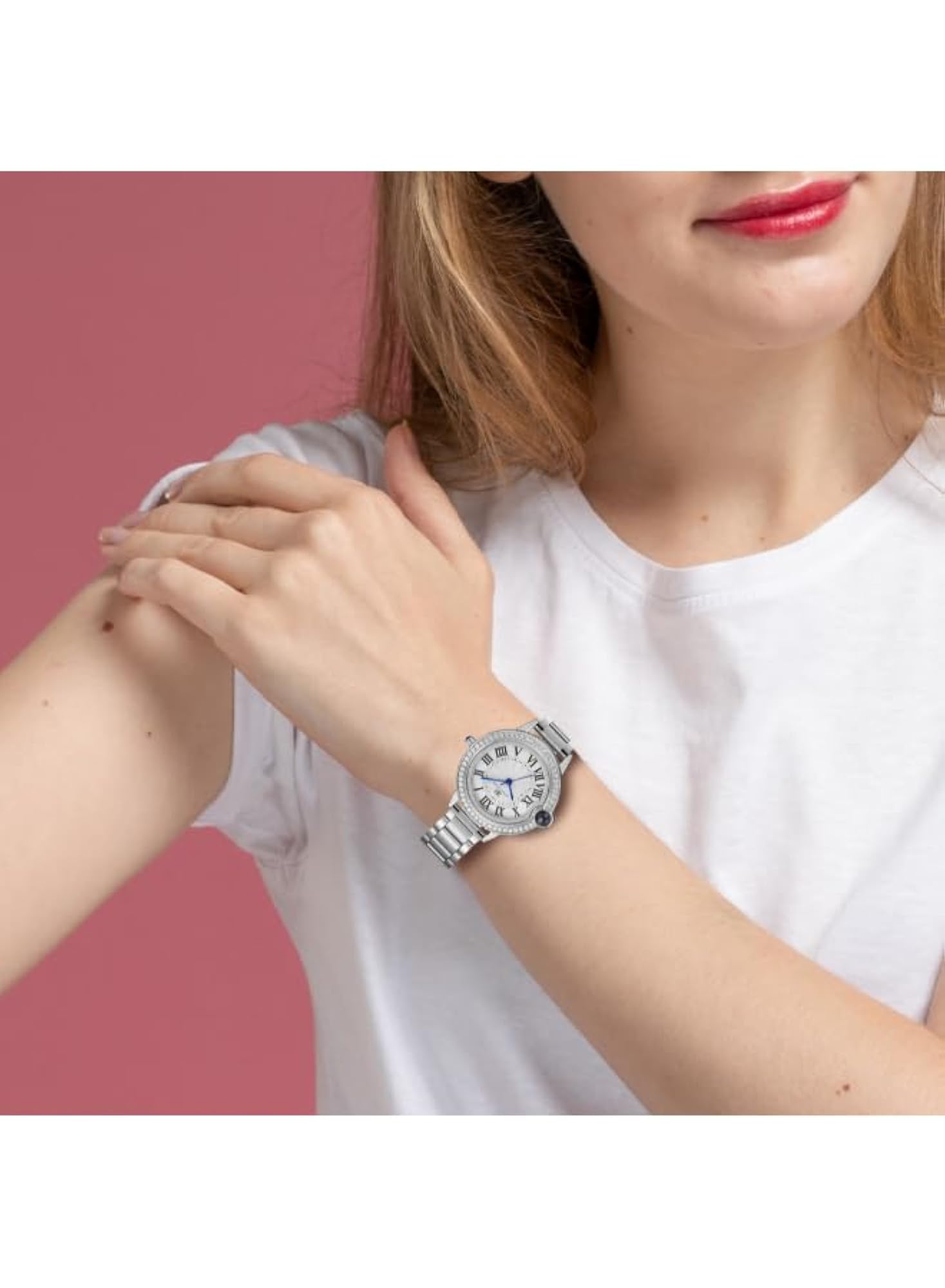 Women's Quartz Movement Watch, Elegant Stainless Steel Strap
