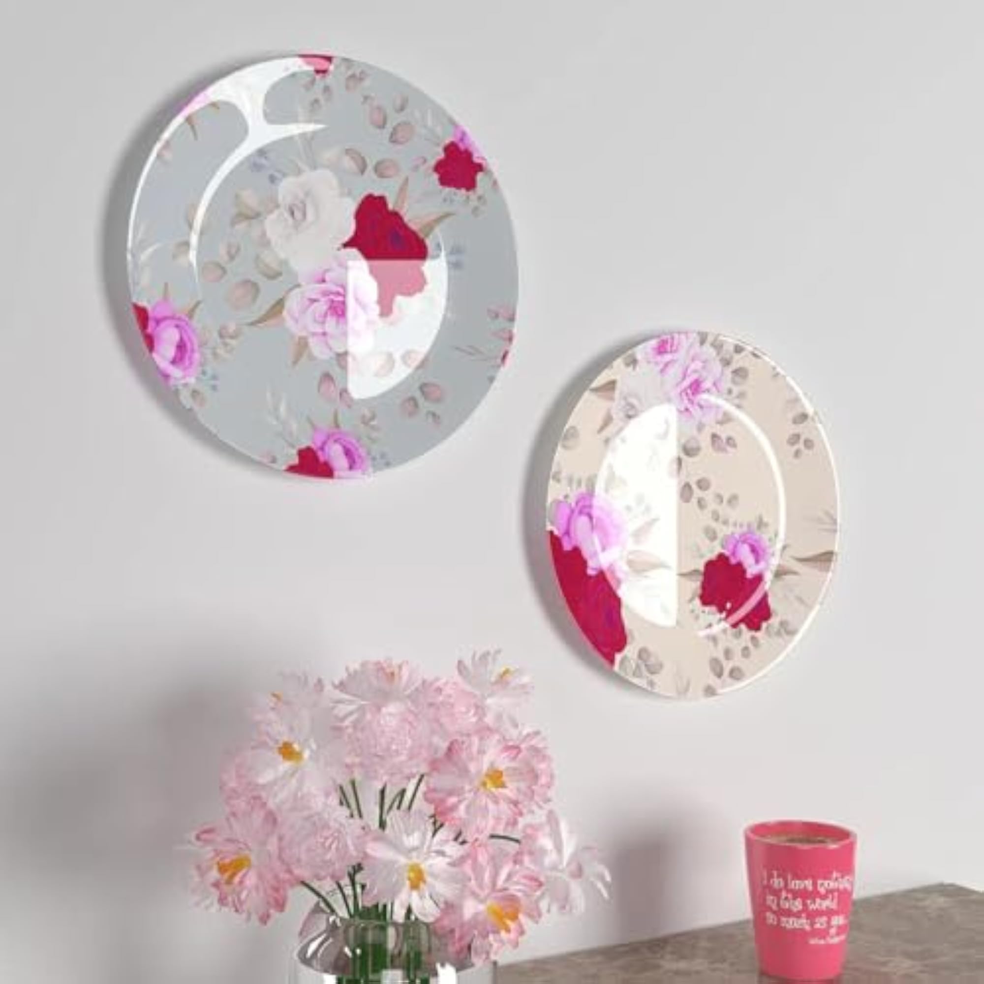 Rose Flower Ceramic Wall Plates Set of 2