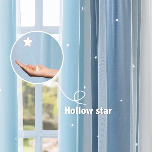 Image of Anytime Double Layer Dreamy Star Blackout Curtain 1 Panel W35 x L90,Blue