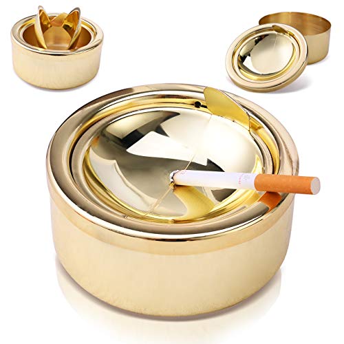 NAOLIU Cendrier Coupe-vent, Cendrier Exterieur Acier inoxydable, Pour Cigarettes et Cigares, Cendrier Anti Odeur Avec Couvercle, Cendrier Portable Pour Jardins, Terrasses, Balcons (Or Rose) (Doré) Cover