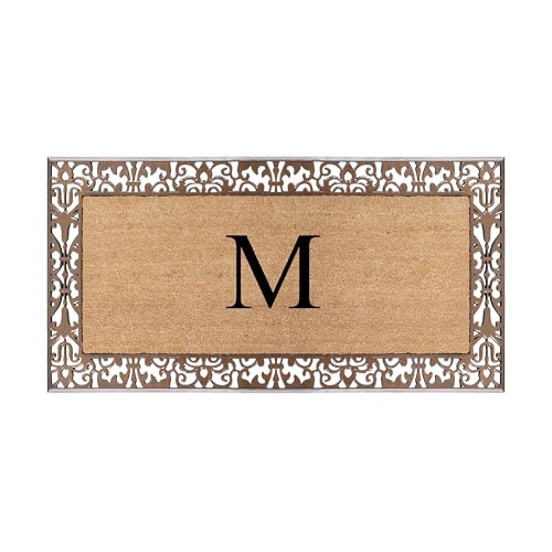 A1HC Natural Coir Monogrammed Doormat for Outside Front Door Mat 30"x60", M
