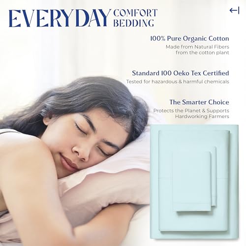 Image of Mayfair Linen Organic Cotton Sheets Twin Size, 16 inch Deep Pocket, Sea Foam