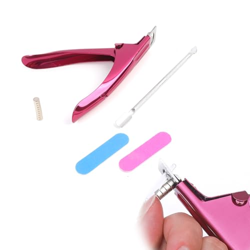 Cortauñas para Uñas de Gel, Set de Manicure Corta Tips, Empujador de Cutículas, Imanes Ajustables, Limas de Uñas Dobles, Herramienta de Manicura para Salón y Hogar, Rosa