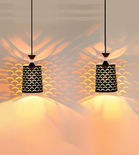 Image of Groeien Pack of 2 | Black Finish Metal Crystal Hanging Pendant Ceiling Lamp Fixture | Chandelier for Home, Indoor, Outdoor,Living Room, Bedroom(Bulb not Included) (DeepArc Light, 2)
