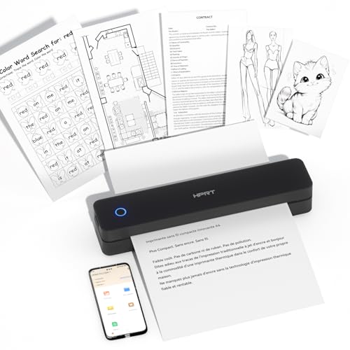 HPRT Portable Printer Wireless for Travel, Bluethooth Inkless Thermal Printer Support for 8.5"x11" US Letter, Compatible with iOS, Android, Laptop for Office and Home, Black
