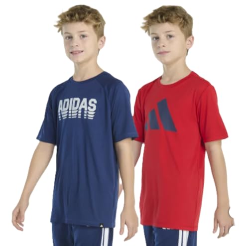 Adidas Boy's 2 Pack Performance Short Sleeve Tees (US, Alpha, Medium, Regular, Navy and Red)3