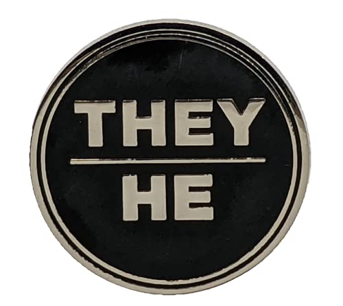 They He Pronoun Pin | Black and Silver Circular Hard Enamel Pronoun Pin | Nonbinary Masc Pronoun Button Badge, 1.25 inches, Metal, not known
