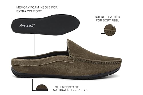 Image of ARAMISH Suede Half Loafers for Men | Men's Open Loafer Shoes