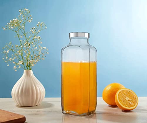 Image of 1000ML Glass Water Bottle with Airtight Stainless Steel Lid|Reusable Leakproof Juice Bottle | Infuser Bottle for Detox Water, Lemon Water, Juice, Smoothies & Beverages|Clear Glass Drinking Bottle (2)