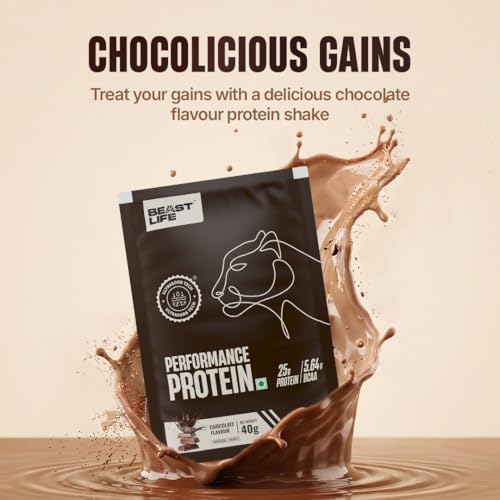 Image of BeastLife Performance Yeast Protein Powder | 25g Protein | Chocolate |NABL Lab Certified | High Absorption for Muscle Growth |Smooth & Light, Easy to Digest with Ultrasorb Tech|5.64g BCAA | Best For Gut | Beta Glucan | Improves Immune Function | 40g