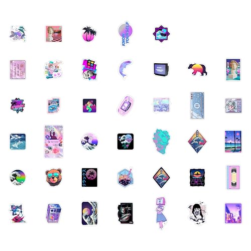 BulbaCraft Vaporwave Stickers for Water Bottle and Laptop - Vaporwave Party Supplies & Decorations, Waterproof Vinyl Decals, Aesthetic and Retro Stickers, Gifts for Women & Men
