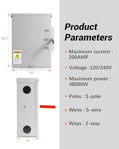 Krysolad 200A Generator Transfer Switch, 200 Amp Manual Transfer Switch, 3P 120/240V-Volt Transfer Switch, 48000W General-Duty Double-Throw Safety Switch, Meeting Nema 3R Standards For Outdoor And Indoor thumb #2