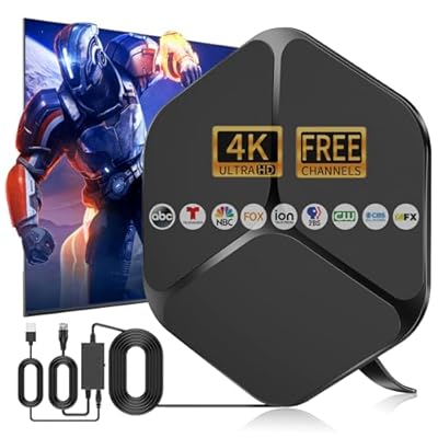 TV Antenna Indoor 2026 for Local Channels, Antenna for Smart TV 360° Reception, Digital Antenna for Long Range Reception and All Smart/Old TVs, Supports 4K 1080P HD VHF UHF