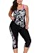 Gloria&Sarah Women's Floral Printed Racerback Two Piece Plus Size Tankini Capris Short Swimsuit,Black,XX-Large