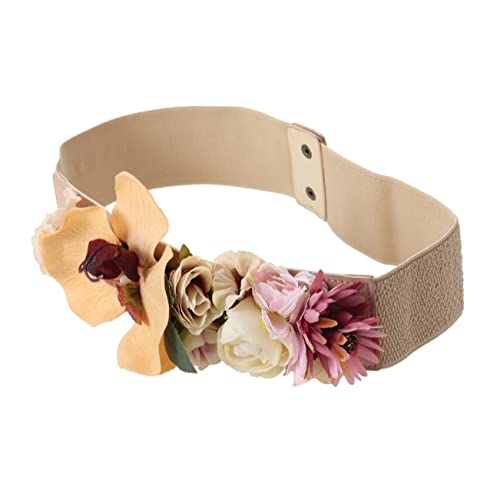 Holibanna Cinturón Elástico Decorativo De Flores Para Mujer y Cinturón De Cintura Ancha Color Khaki Para Vestidos y Ocasiones Especiales