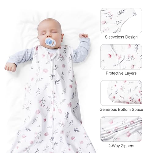 Image of david's kids 3 Pack 100% Organic Cotton Baby Sleep Sack 6-12 Months, Ultra Soft Baby Wearable Blankets with 2-Way Zipper, Comfy Sleeping Bags for Infant Newborn Boys Girls Neutral, Medium Size, Floral