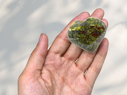 Image of Crystal Heaven Certified Dragon Bloodstone Heart Palm Pebbles Stones For Anxiety Stress Relief Massage-Aaa Grade Original Healing Gemstone Agate Heart Palm Stone For Yoga Meditation Spiritual