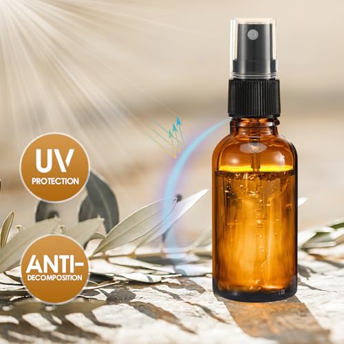 Mkitnvy Braunglas Sprühflasche, 10 Stück 30ml Sprühflasche Glas, Tragbares Zerstäuber Sprayflasche, Klein Leer Sprühflaschen zum Befüllen für Ätherisches Öle, Parfüm, Apotheker, Reise