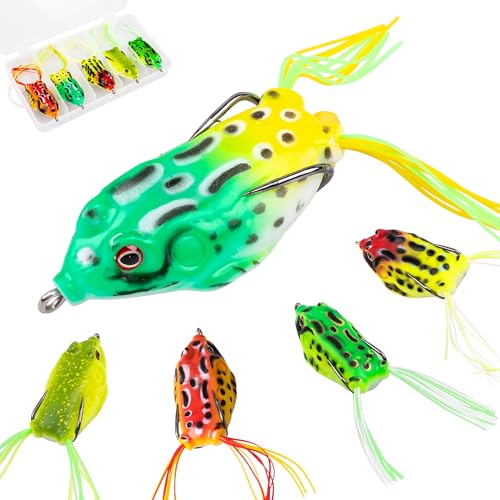 5 PCS Topwater Frog Lures Soft Silicone Fishing Lures Kit - Realistic Design Frog Swimbait with...