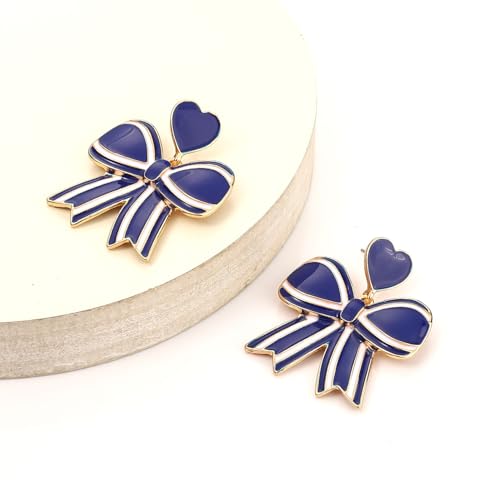 Game Day Bow Earrings Football Sports Team Spirit Heart Striped Bow Ribbon Dangle Earrings Game Day Team Color Earrings Jewelry Accessories4